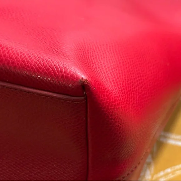 Coach Red Pebbled Leather Tote with Gold Accents - Picture 4 of 14